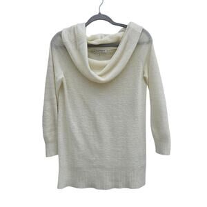 Trina Turk Sweater Womens Medium Ivory‎ Wool Cowl Neck Stretch Minimalist Thin